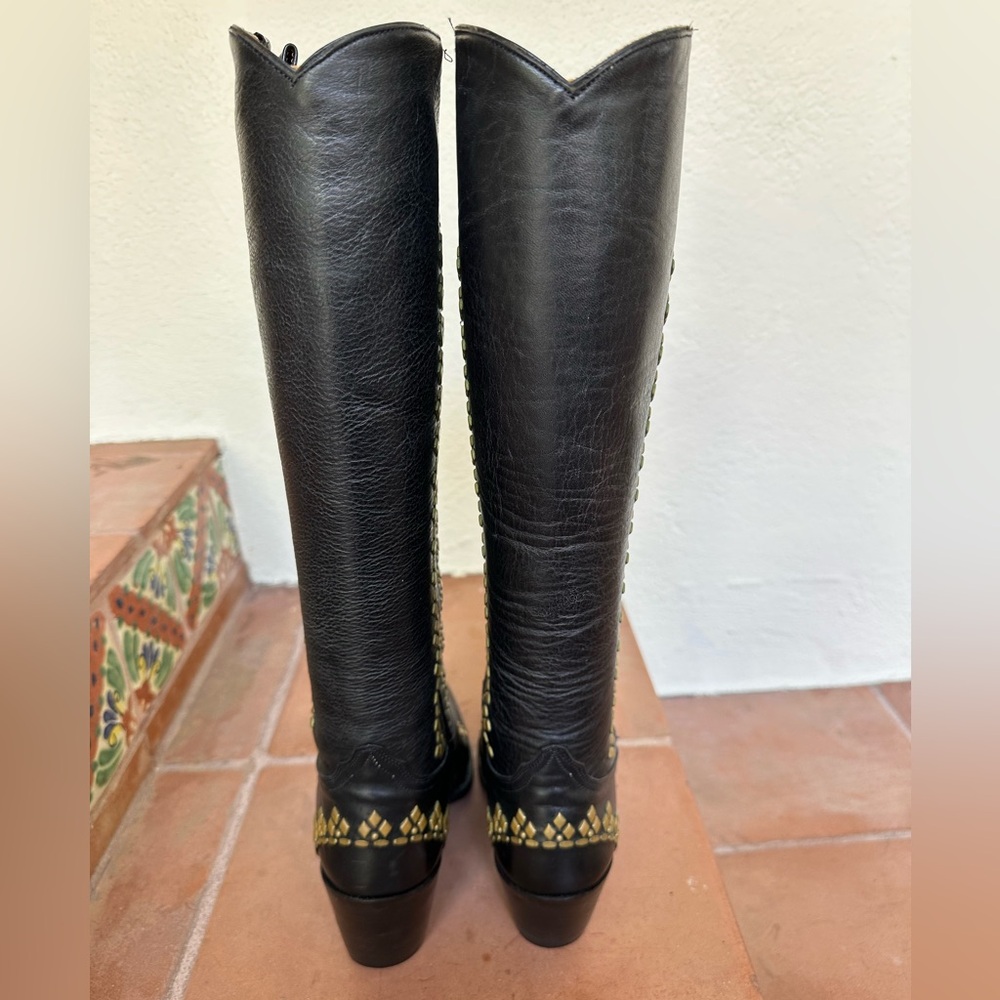 Calleen Cordero women’s black cowboy boot w/ brass diamond embellishment Size 6 - Picture 3 of 13